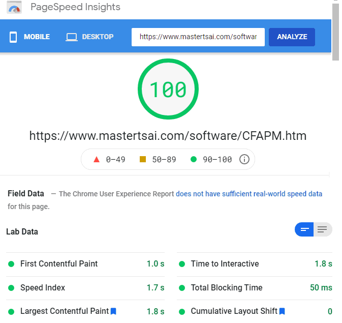 pagespeed insights score 100